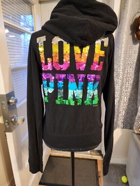Victoria’s Secret pink￼sequin hoodie Zip Jacket RARE rainbow  2011